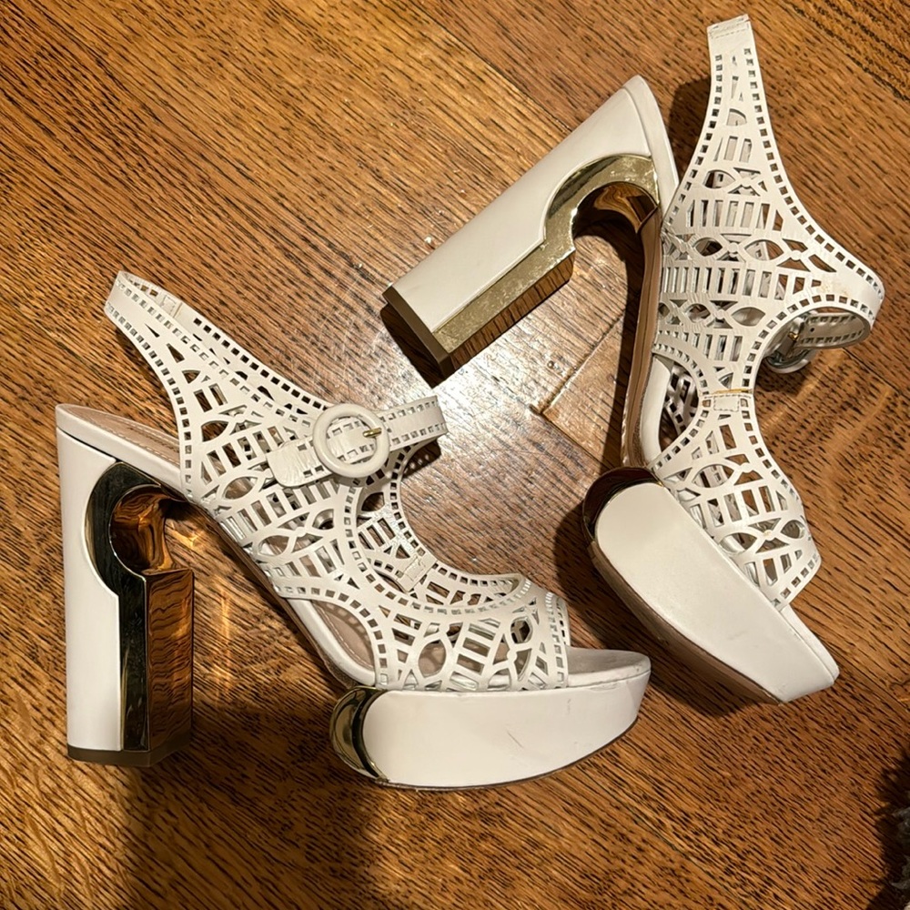 Nicholas kirkwood white lace leather cut out platform sandals